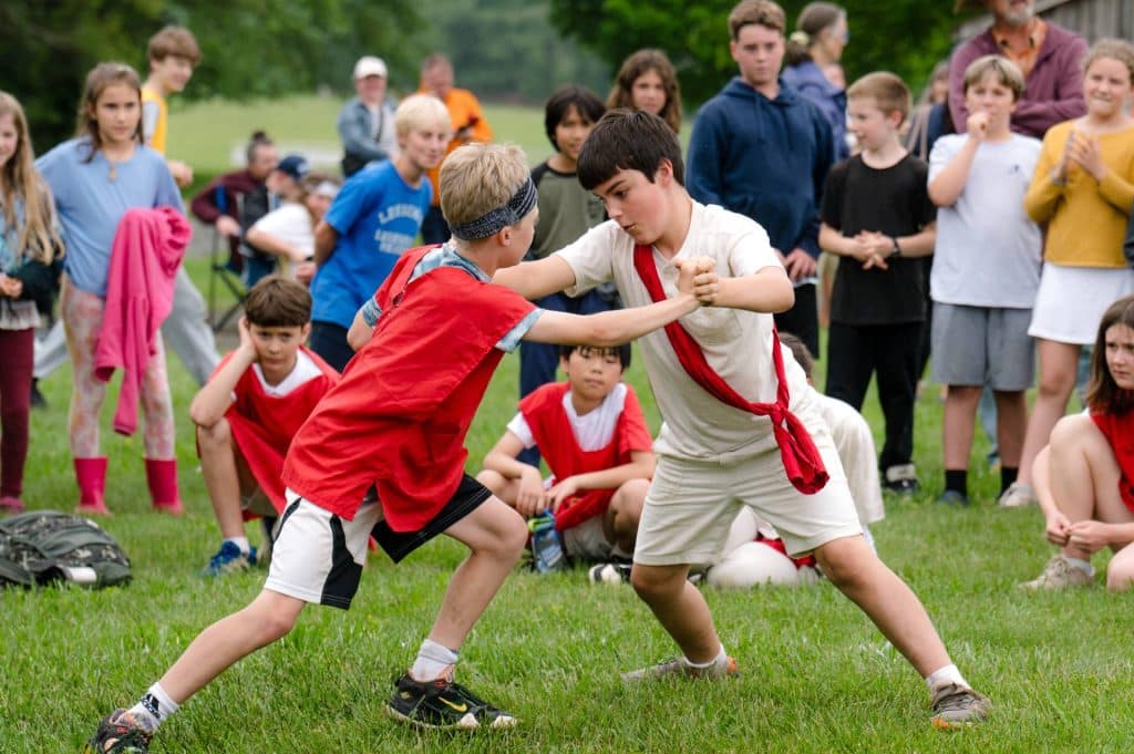 boys wrestling during pentathlon event