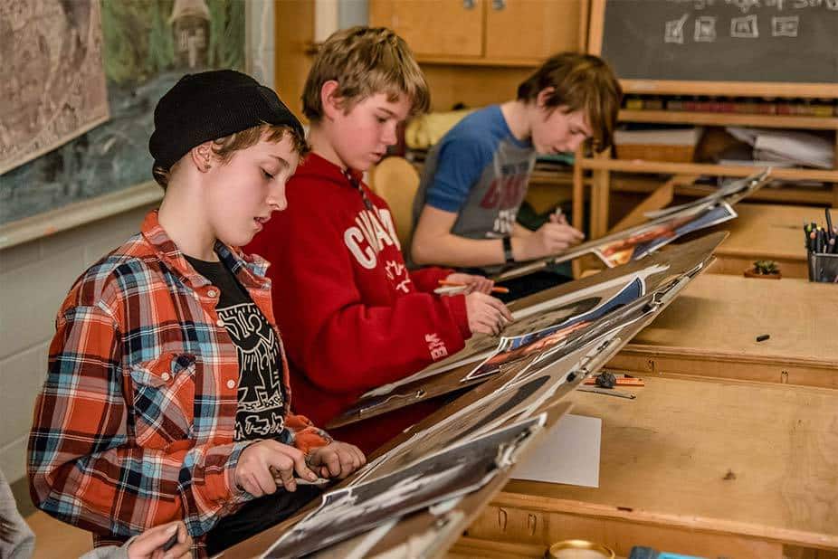 seventh grade boys in art class