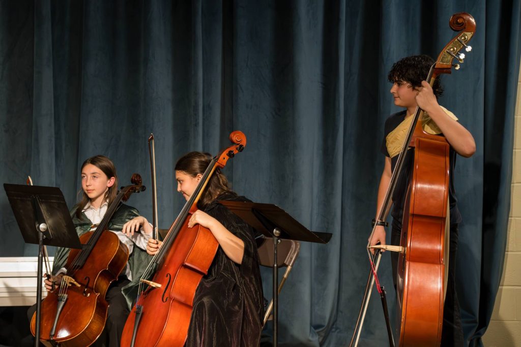 group of children playing cello and bass